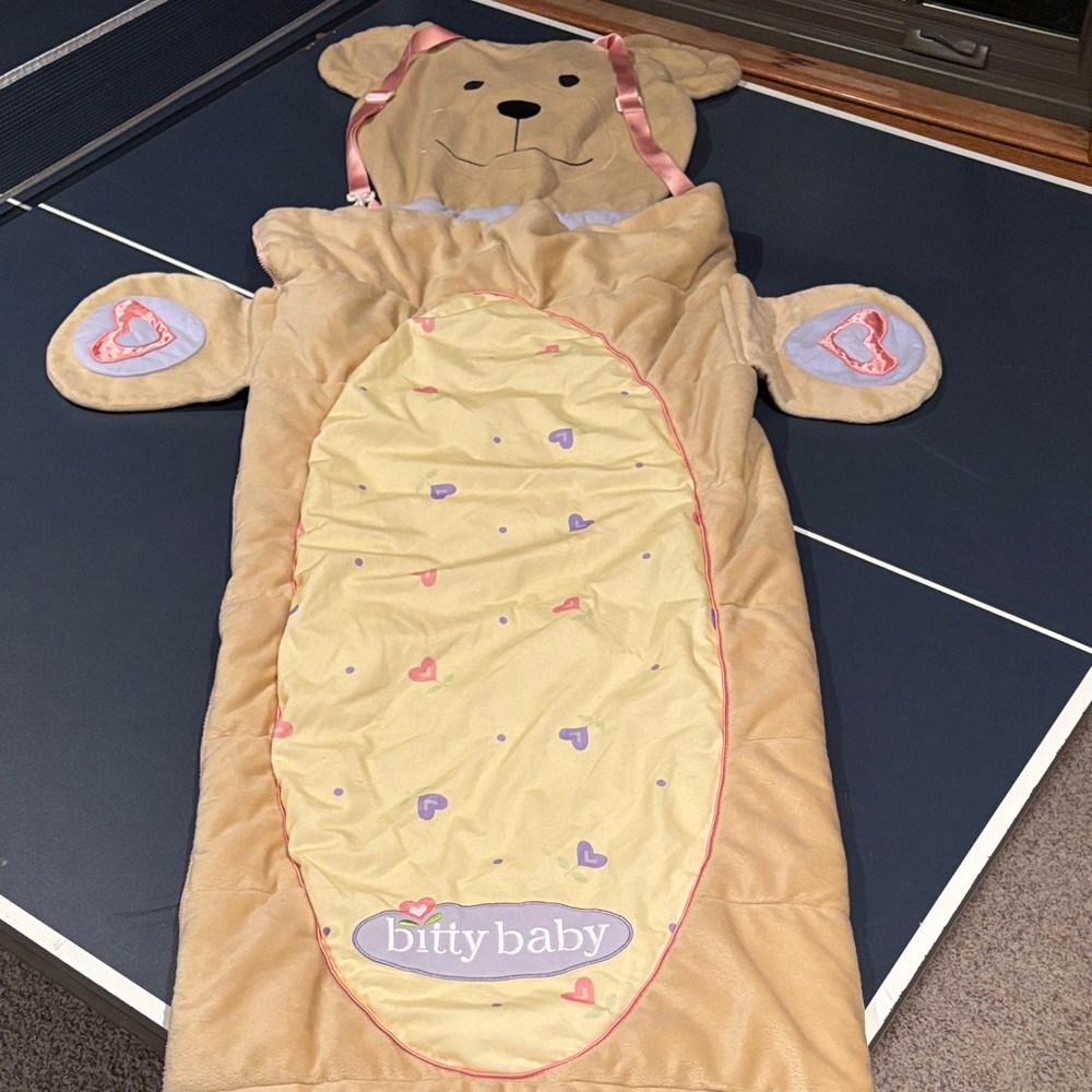 American Girl Tan and Pink Bear Sleeping Bag